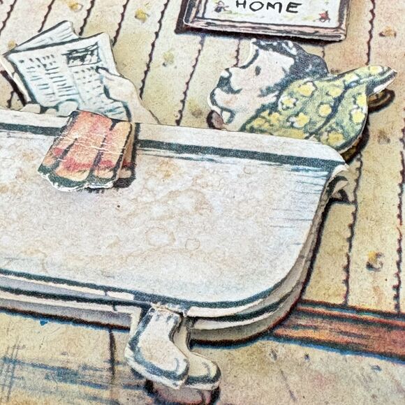 Vtg HOME SWEET HOME Bathroom 3d Paper Wood Plaque Wall Hanging Retro 70’s 6”x5” - Picture 5 of 11